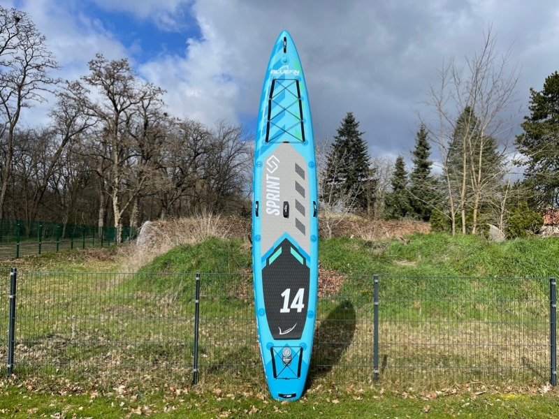 Bluefin Sprint touring board standing upright during our own test